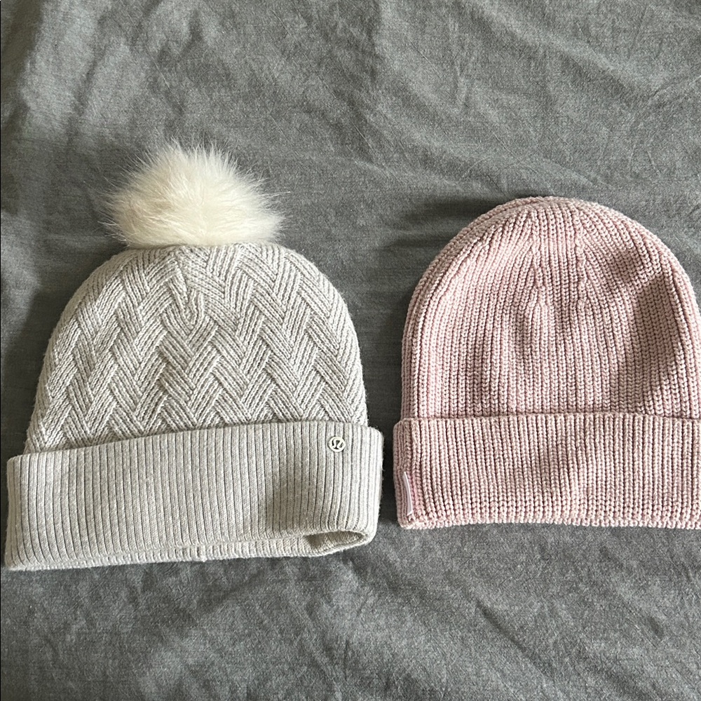 Lululemon Athletica Soft Pink and Grey Knit Beanies